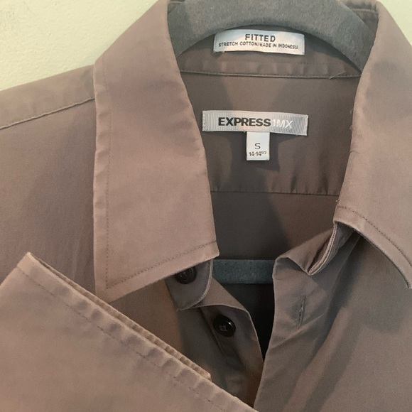 Express Men’s Small Gray Fitted Stretch Button Down Long Sleeve Dress Shirt - Picture 2 of 8